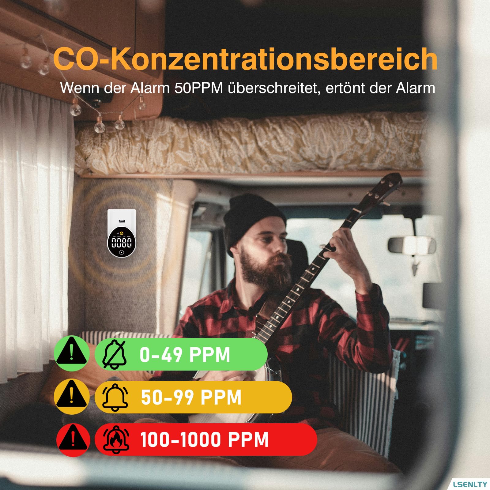LSENLTY Mini-USB-Schnittstelle integrierter Kohlenmonoxid-Brenngasdetektor, Einstellbarer USB-Schnittstellen-Luftdetektor, geeignet für Autos
