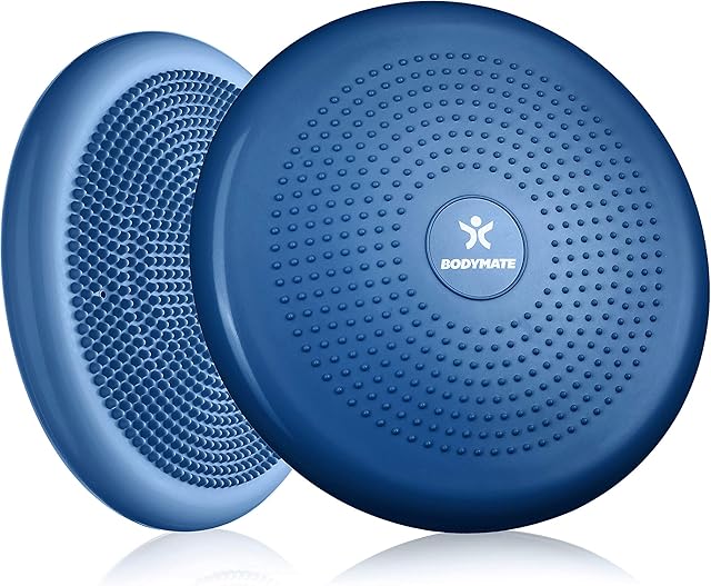 BODYMATE balance cushion incl. pump - 34cm diameter inflatable instability disc/nubbed massage cushion for core, fitness, rehab, co-ordination and relief of back pain