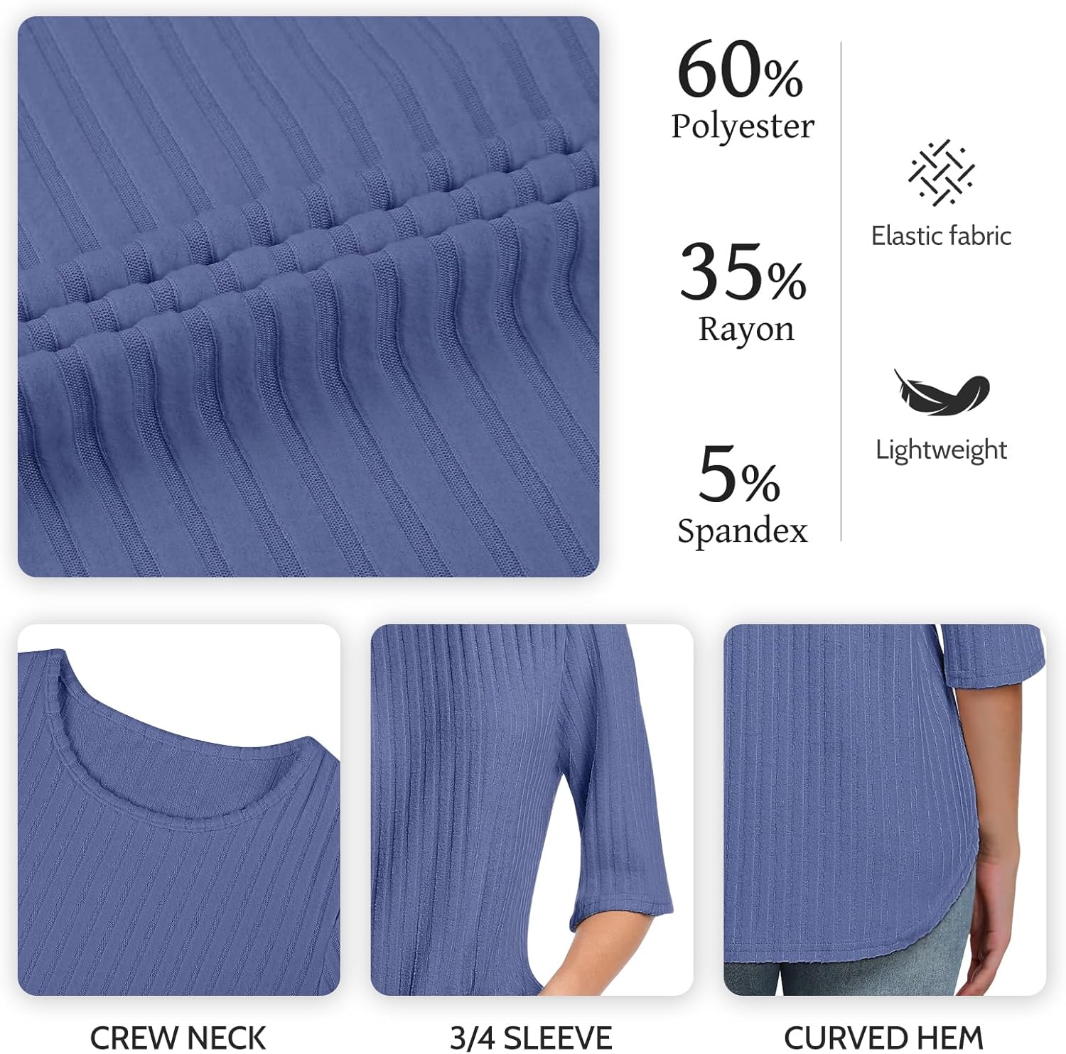 Women Fall Sweaters 3/4 Sleeve Loose Fit Tunic Tops Crewneck Dressy Casual Oversized Buniness Blouses 2026 - Image 4