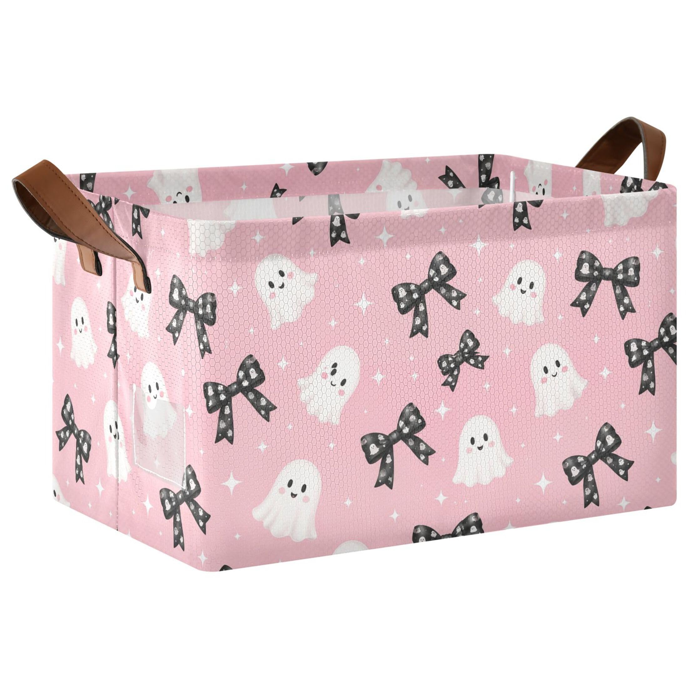 Kutsu Ghosts Foldable Storage Basket Collapsible Bin With Handles For Shelves