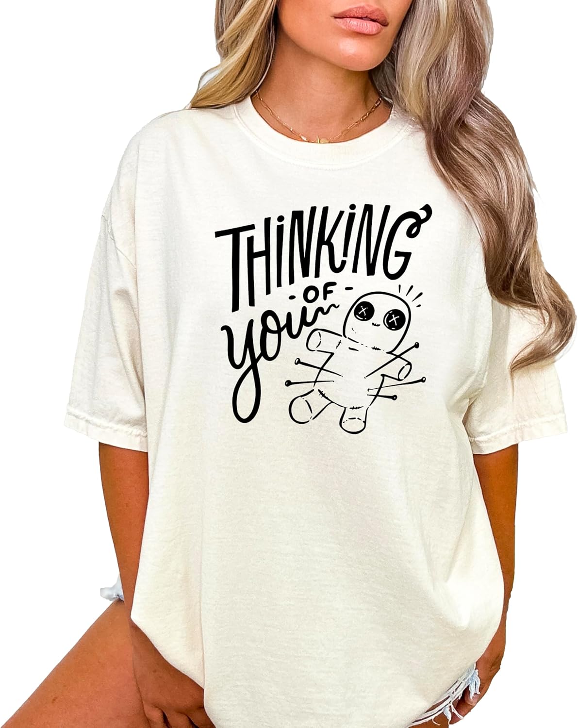 Thinking of You Voodoo Doll Shirt for Women and Teens Funny Witchy Halloween Tee