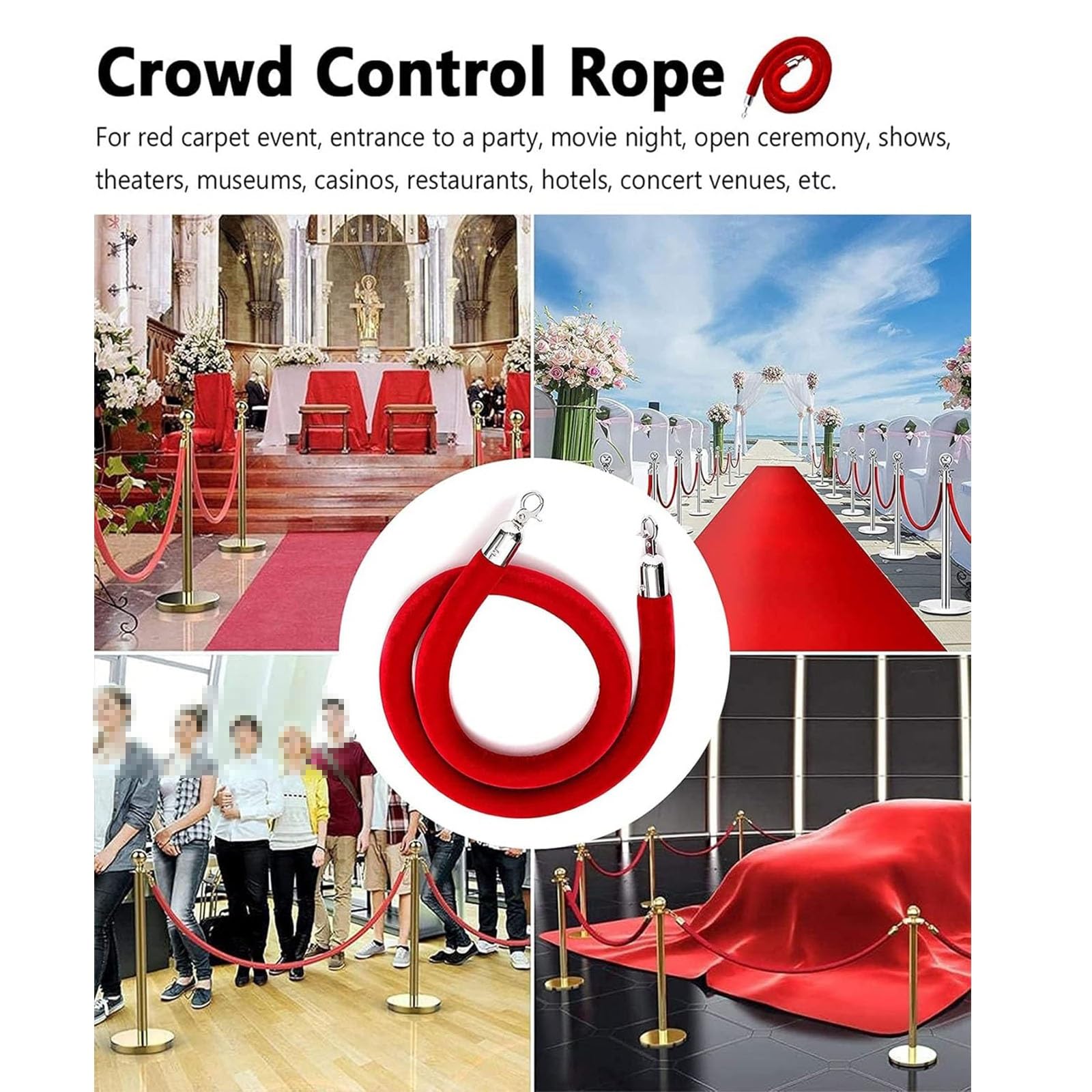 VIP aksamitna lina - czarna bariera kontroli tłumu ze srebrnymi haczykami, idealna do hoteli, bankietów, wydarzeń, zarządzania kolejkami i planowania wydarzeń, elegancki design