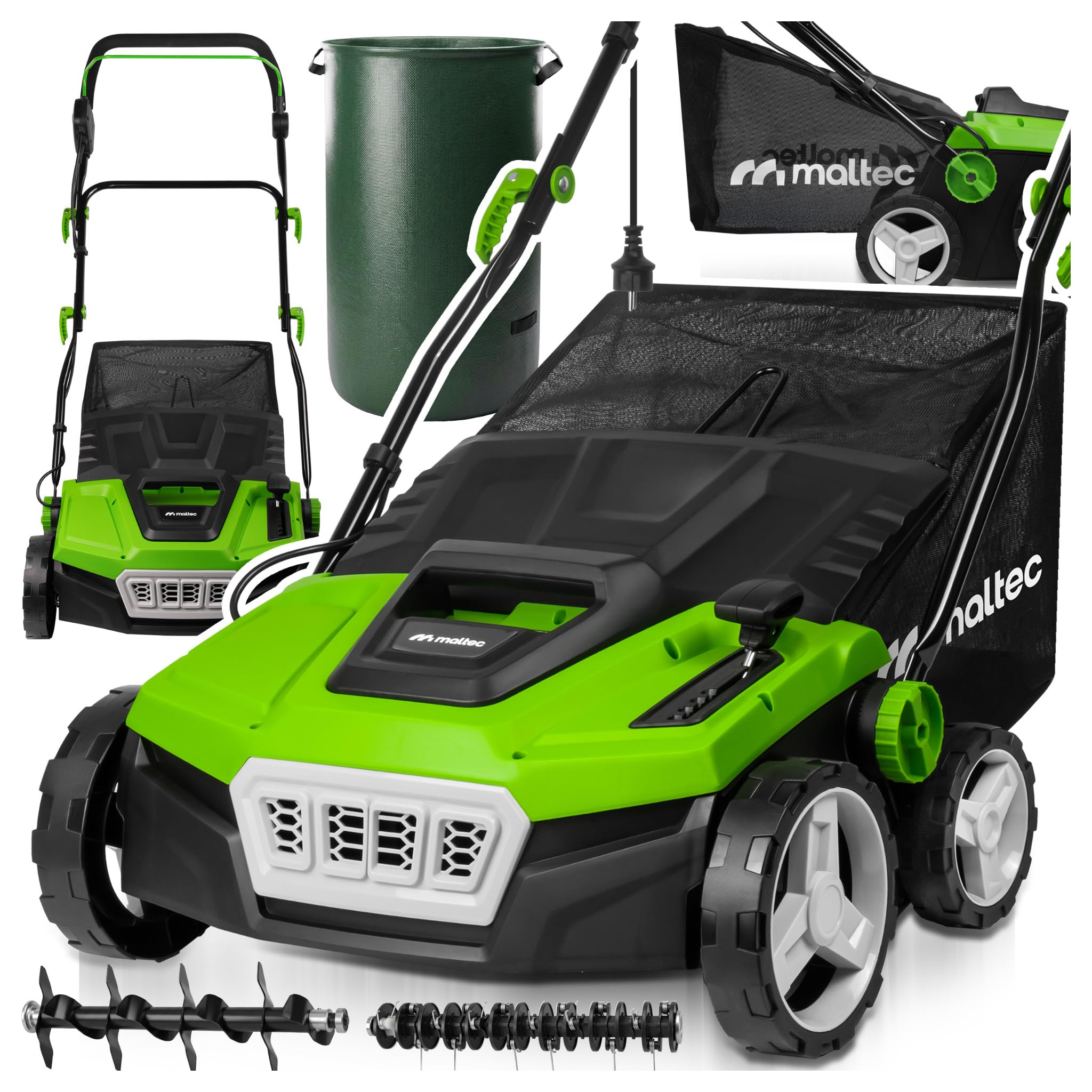 Escarificador eléctrico para césped de 38 cm de ancho de trabajo MalTec con 5 niveles, altura de trabajo