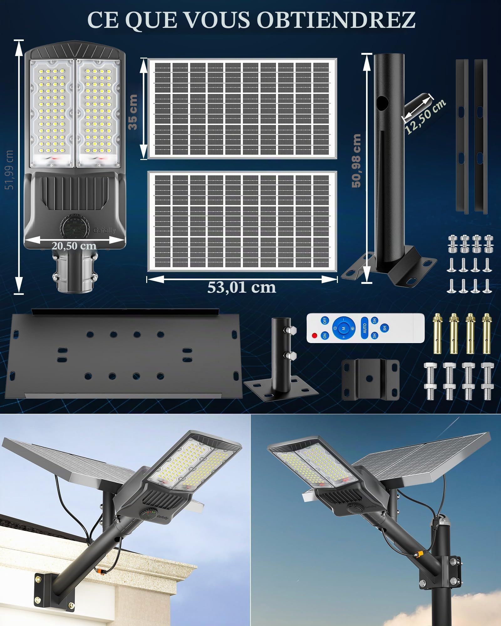 Gefolly SL-8600W Lampadaire Solaire Extérieur, Lampe Solaire Extérieur