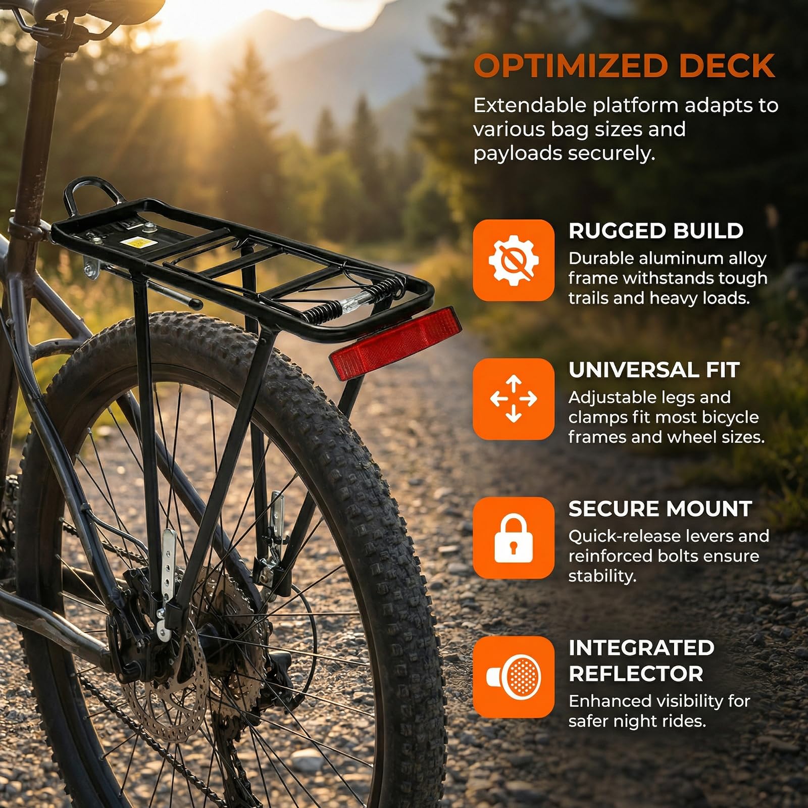 Universal Fahrradgepäckträger Verstellbar für 26-29 Zoll, Fahrrad Gepäckträger Hinten, Aluminiumlegierung Mountainbike Gepäckträger, Touring Gepäckträger Bis Maximal 75 kg, für MTB, Rennrad