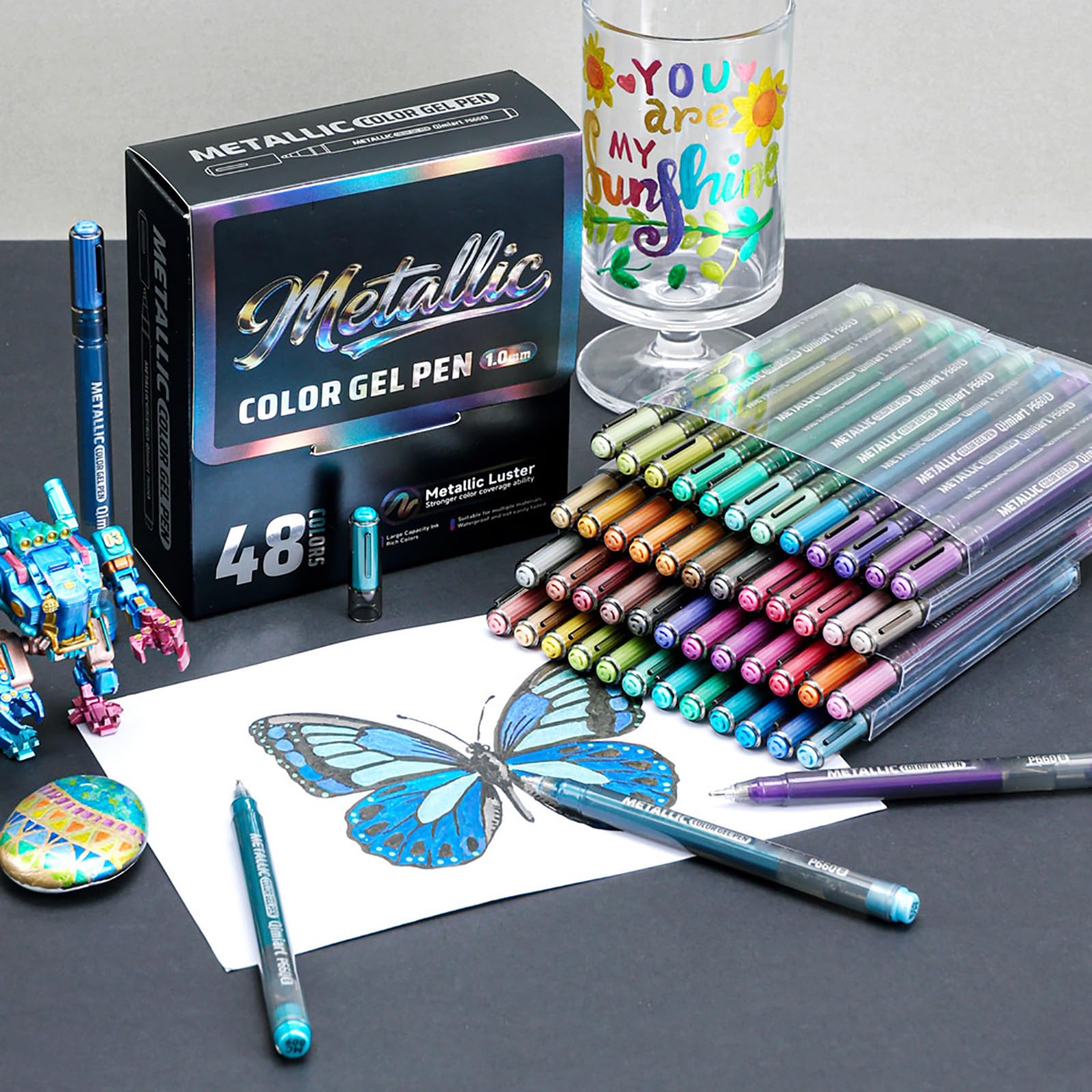 Bolígrafo de gel metálico multicolor de 48 colores para artistas, estudiantes, diarios, bocetos y proyectos de arte creativo, pincel de escritura a mano