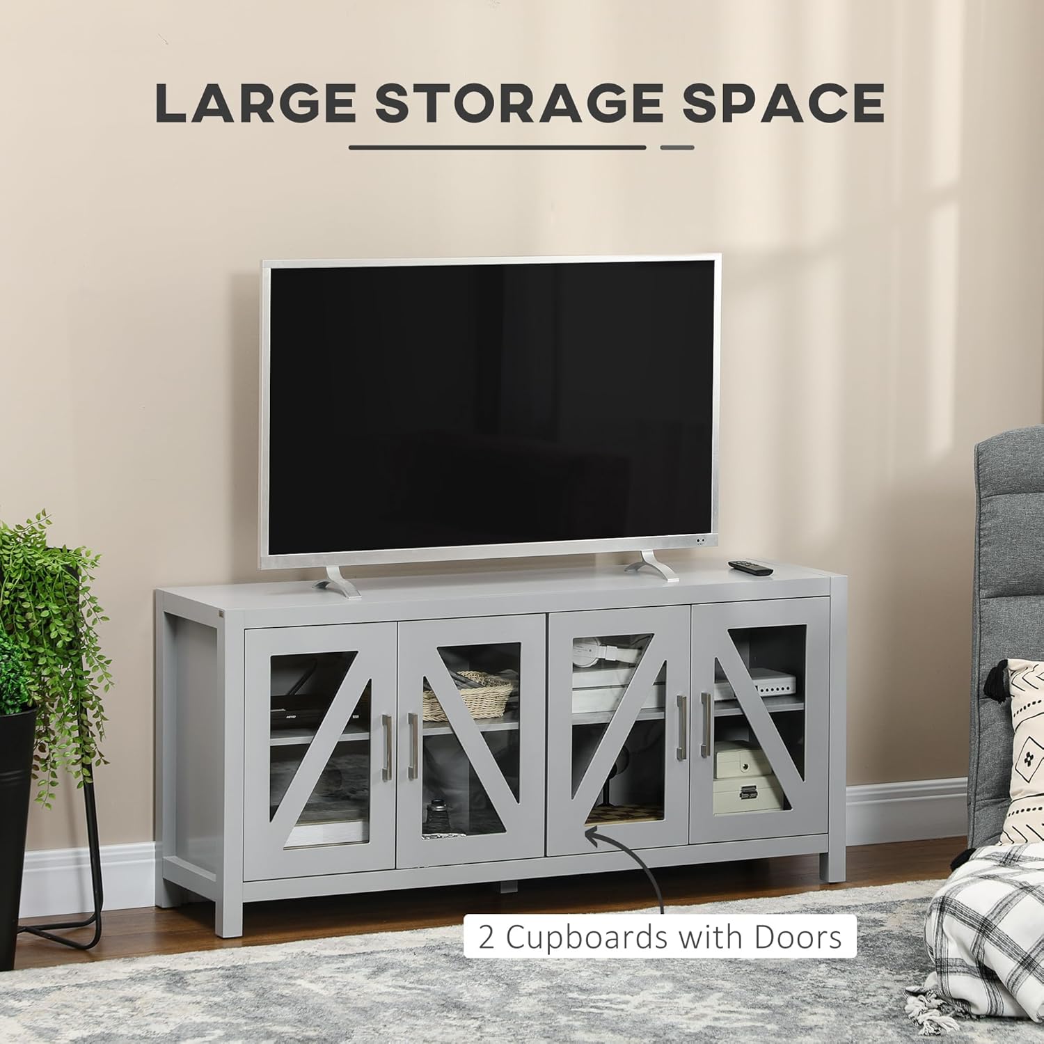 Diagram showing the dimensions of the HOMCOM TV Cabinet Stand