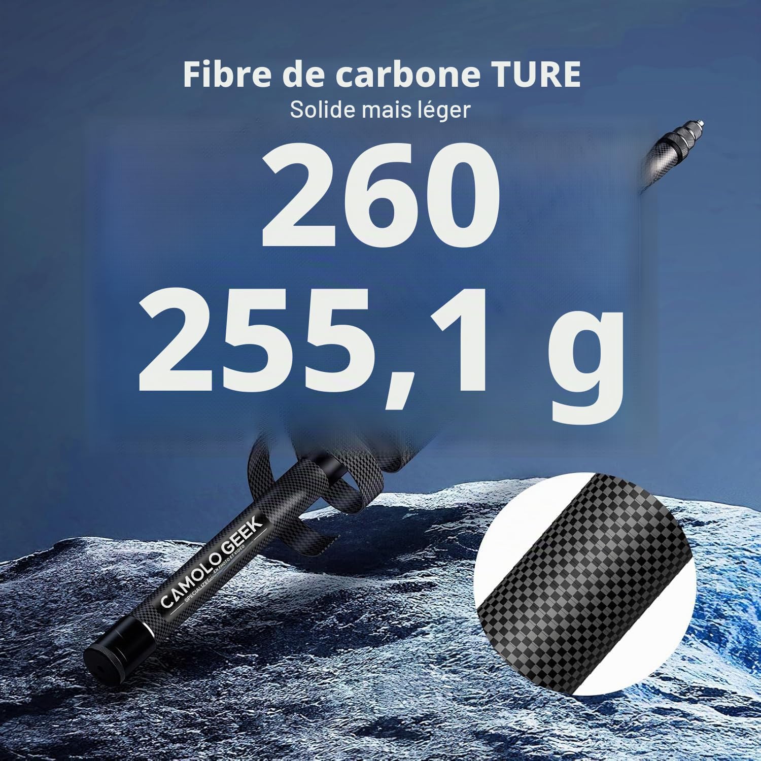 CAMOLOGEEK Perche à Selfie Invisible 3,0m/118 en Fibre de Carbone avec Montage 1/4" pour GoPro Hero 13, 12, 11, 10, 9, 8, DJI Osmo 360 Action 5 Pro 4 3 Insta360 X5, X4, X3