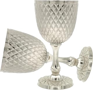 REPLICARTZUS Golden Brass Chalice Cup – Elegant Gold Goblet, Medieval Wine Goblet for Party Celebrations, Premium Chalice Goblets & Brass Glass for Timeless Decor 8.5 Oz, 7.5 Inch (Silver B)