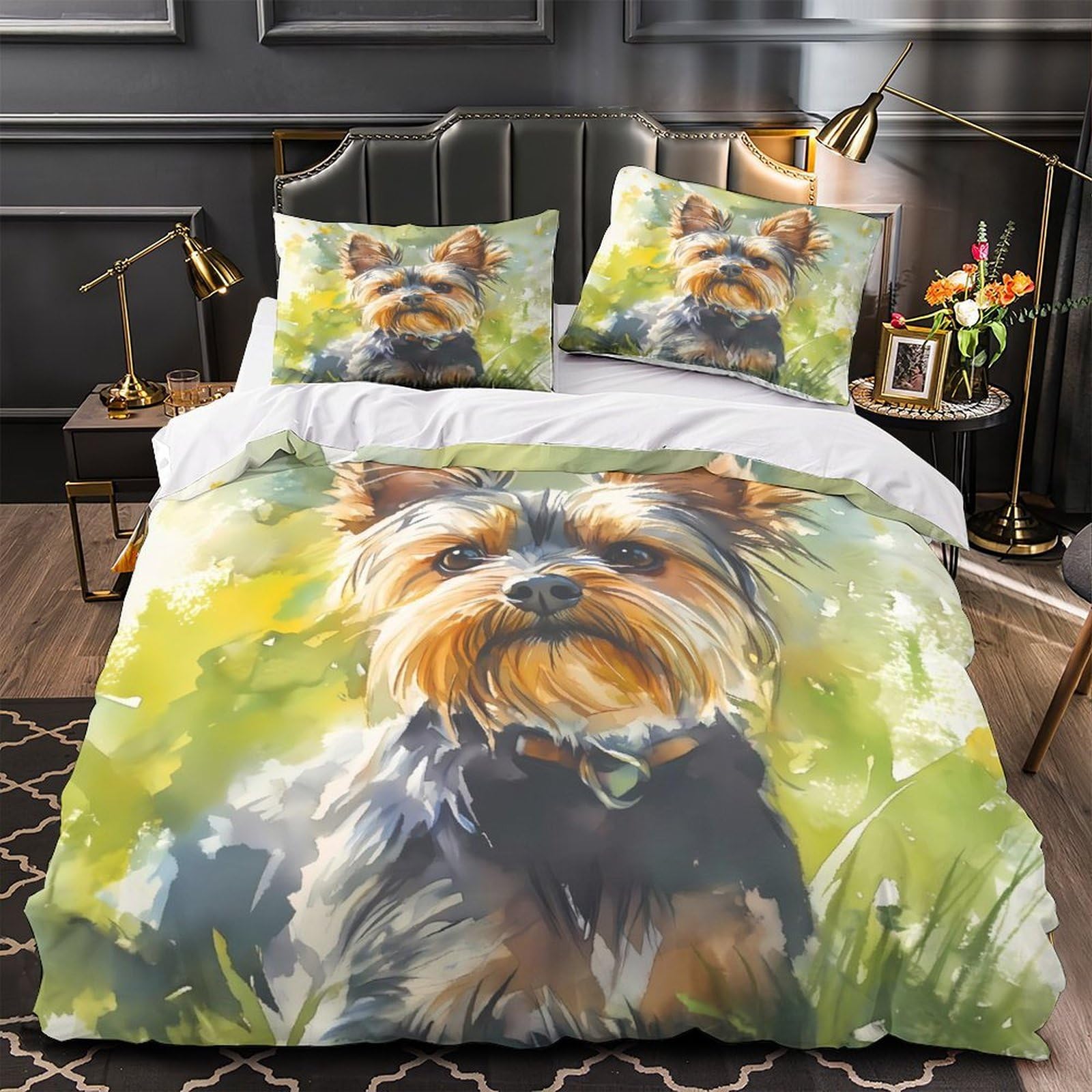 Housse de couette 140x200 Yorkshire imprimé 3D en microfibre respirante pour lit simple enfant