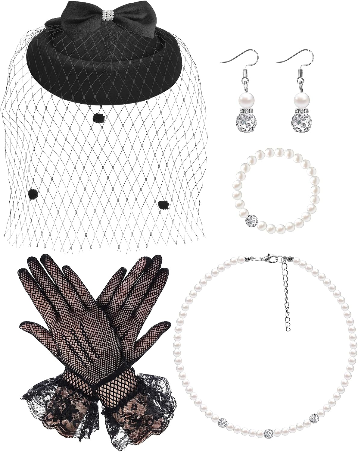 Pillbox Hat with Veil Vintage Fascinators Hats Set 20s 50s Pearl Top Hat for Women Cocktail Tea Party Wedding