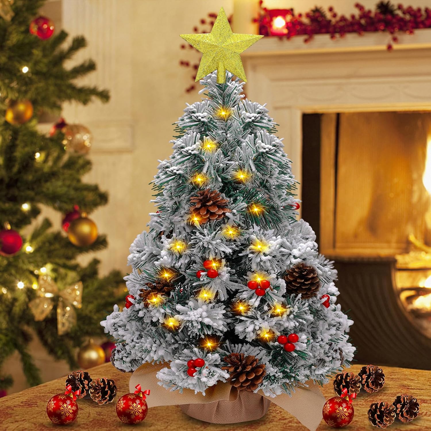 AOXLLK 50CM Small Christmas Tree with Lights, Artificial Mini Christmas