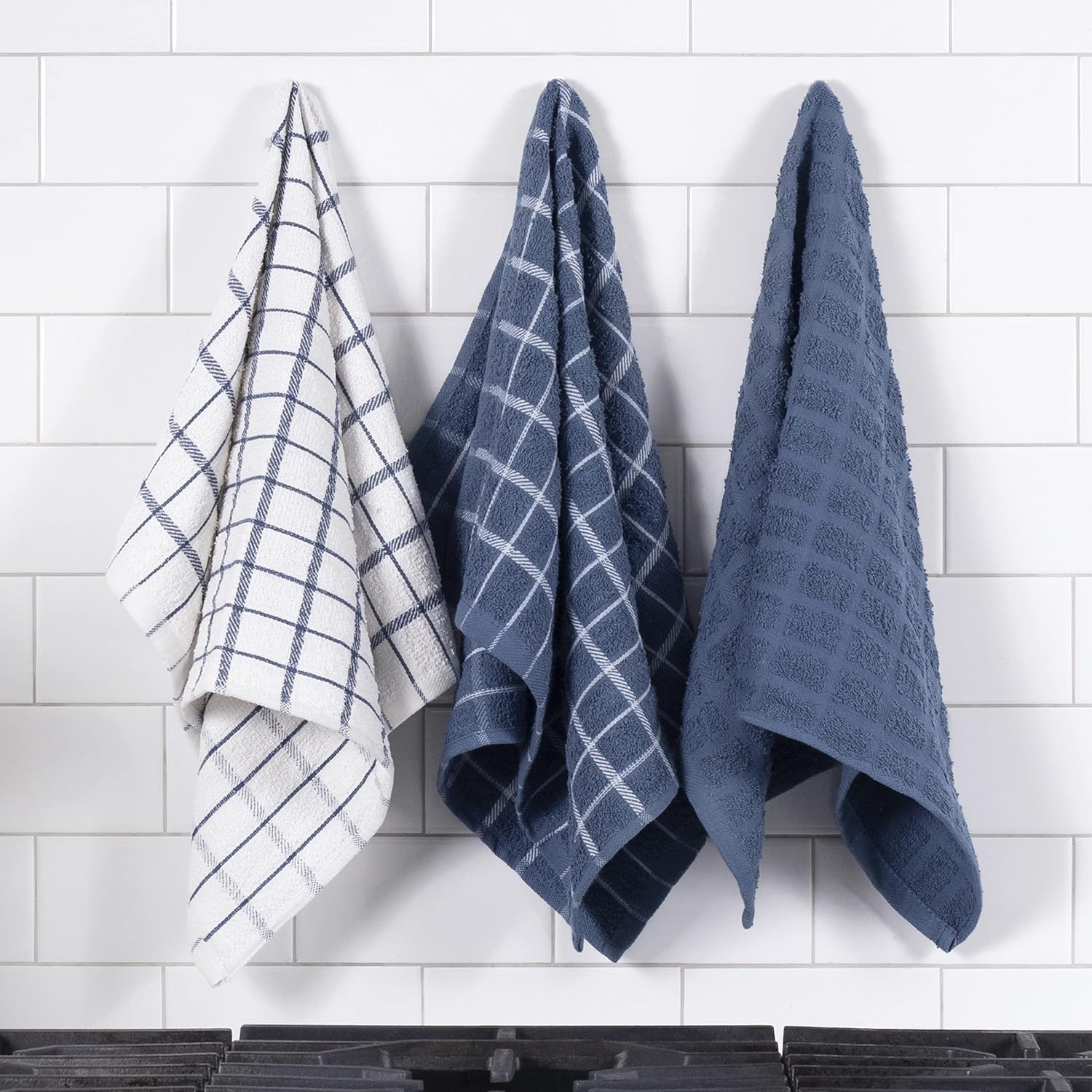 Ritz Premium 100% Cotton Terry Check Kitchen Dish Towels - Highly Absorbent, Super Soft, Long-Lasting, 25"x15", 3-Pack, Federal Blue - Image 5