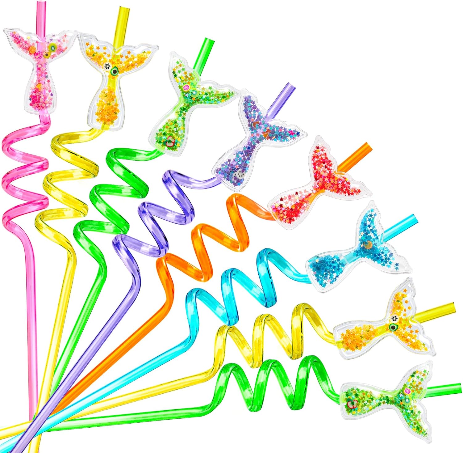 Snowfall 12 Pcs Glitter Mermaid Straws, Princess Theme Crazy Silly Straw for Birthday Party Favors Supplies, Reusable Plastic Drinking Straws for Boys Girls Party Decorations Gift(Mermaid)