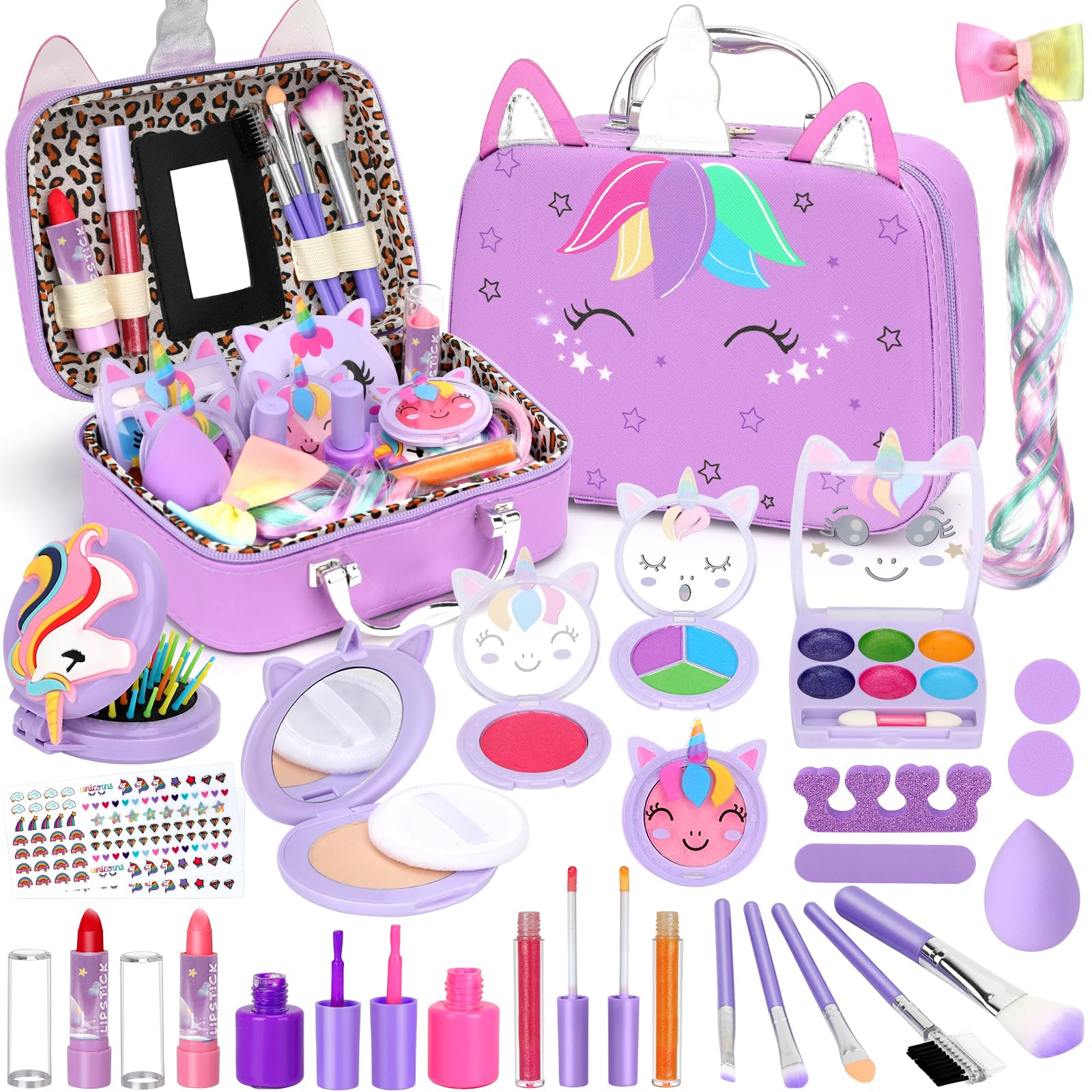 Heaning Kids Washable Makeup Girl Toys - Real Make up Set for Kid Children Princess Dress Up Pretend Play Christmas Birthday Gifts Toys for Girls 3 4 5 6 7 8 9 10 11 12 Year Old