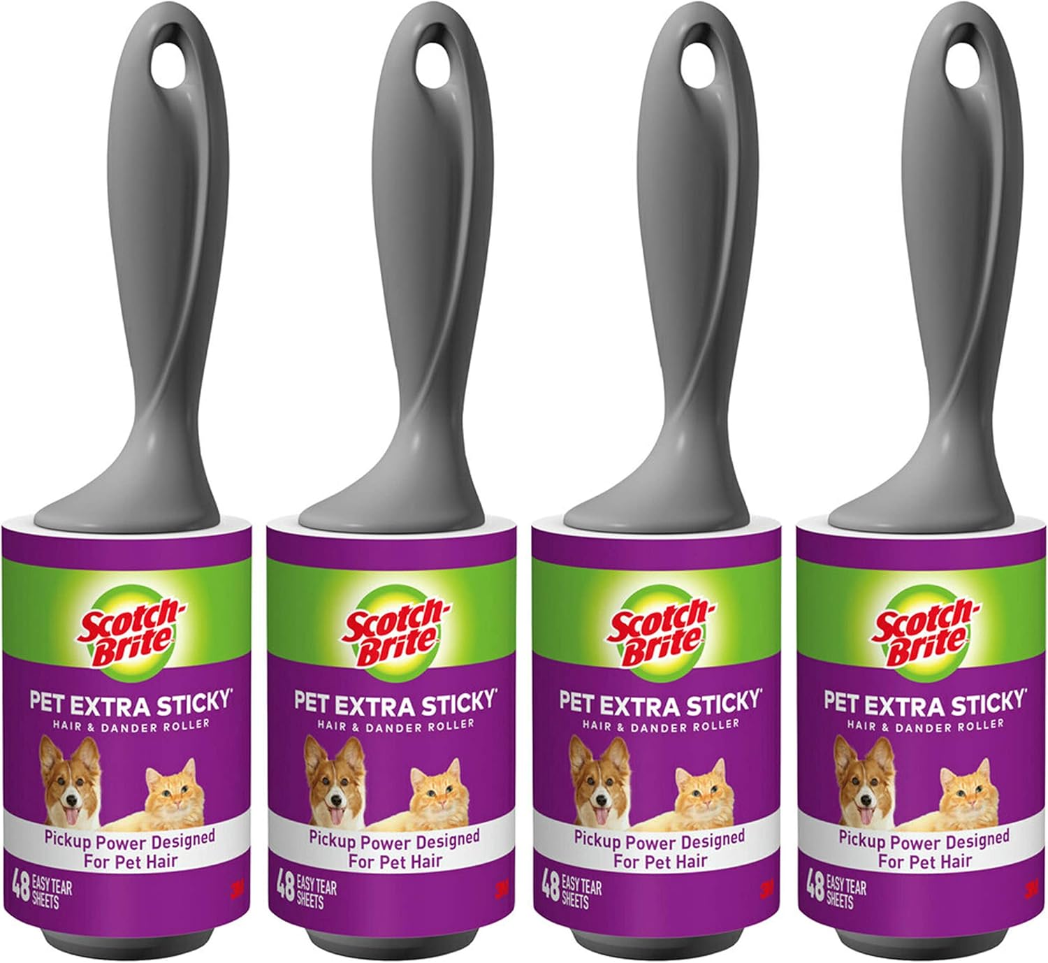 ScotchBrite Pet Extra Sticky Lint Rollers, 4 Rollers, 48