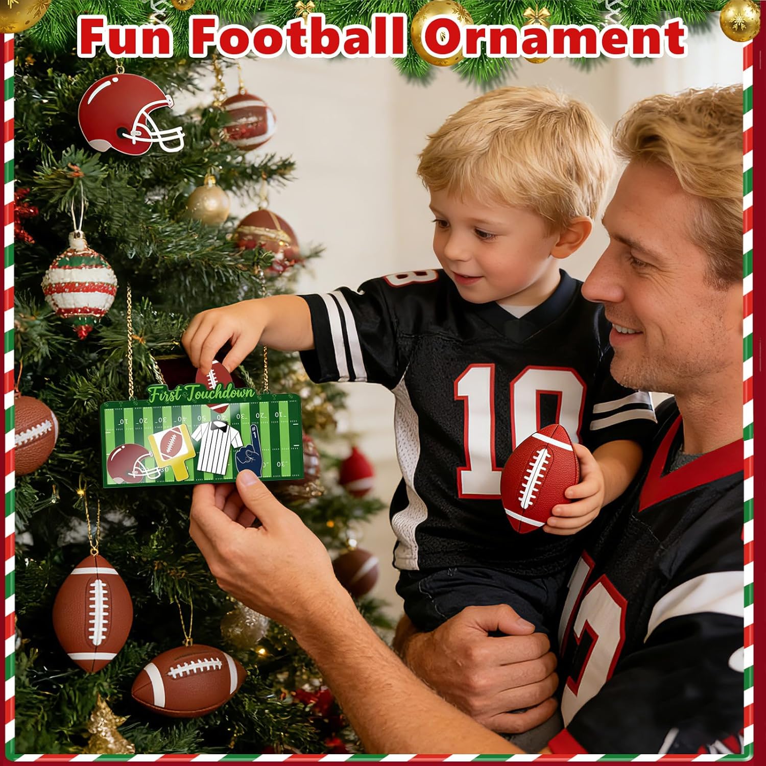 Football Christmas Ornament, Acrylic Touch Down Frame with 5 Pcs DIY Wooden Football Jersey #1 Goal Post Helmet Hanging Shaker Ornaments for Holiday Party Sports Fans Team Player Coach - Image 5