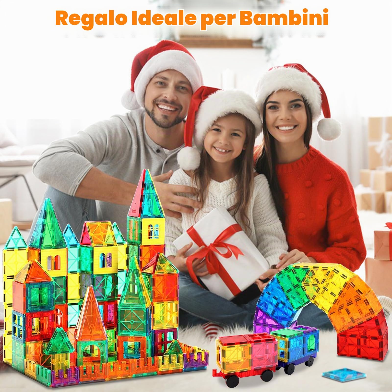 100PCS Costruzioni Magnetiche per Bambini con 2 Auto Giochi Bambini 3 4 Anni Magneti Blocchi Educativo Magnetic Tiles Giocattoli Regalo Bambini Bambina 5 6 7 8 Anni Ragazzi Compleanno Natale Epifania