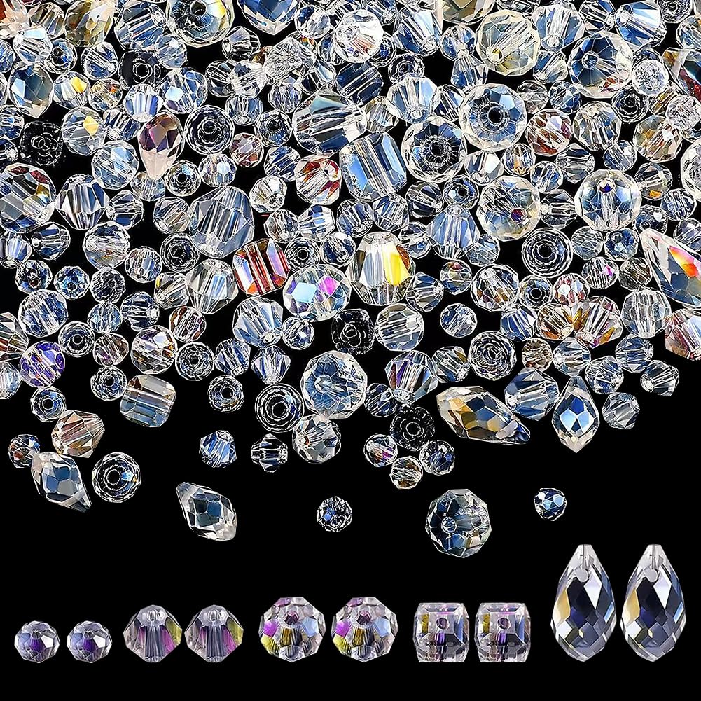 HugeDE 300 Pcs 4/6/8mm Faceted Glass Beads Assorted Sizes Beads Teardrop Crystal Beads Loose Jewelry Beads Small Sparkle Spacer Beads Cute Craft Beads for Bracelet Making Clear