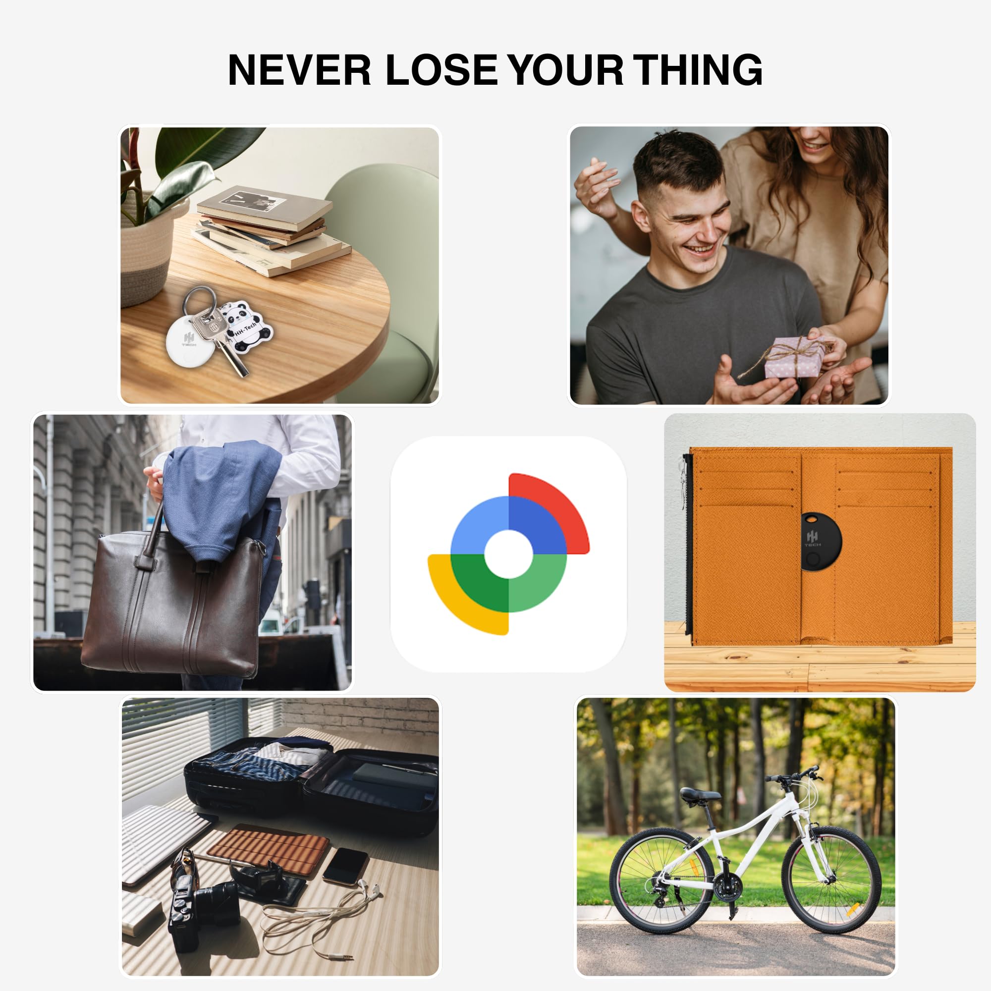 HH-Tech Tag Tracker Android (Pack-4 Black+White Android solo) Funziona con Google Find My, Find Hub, Smart Tag Tracker, Item Finder, Traccia facilmente chiavi, portafoglio, borsa, valigia e altro