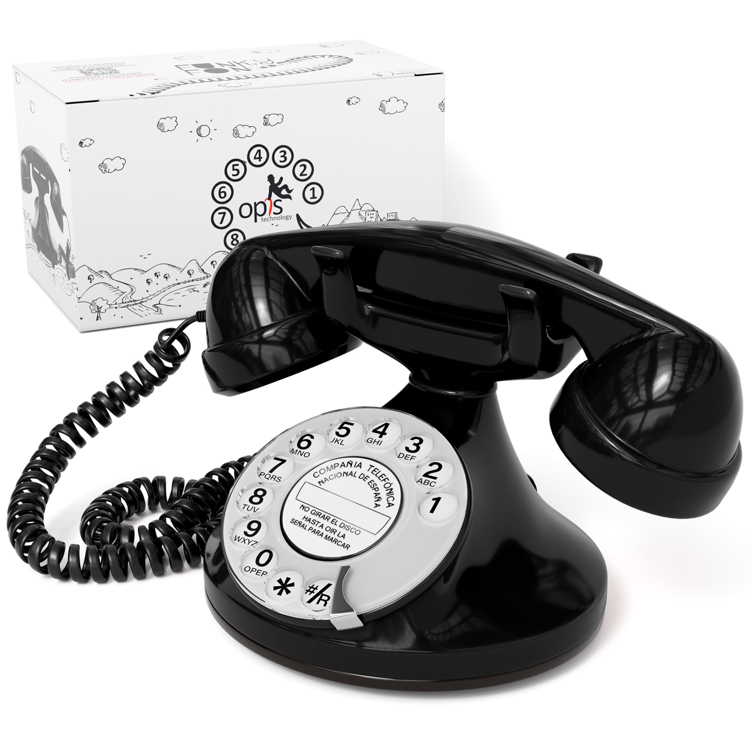 Opis FunkyFon Cable: El Teléfono Fijo Retro Vintage, un Teléfono Antiguo y Clásico para tu Casa Rojo — view 11