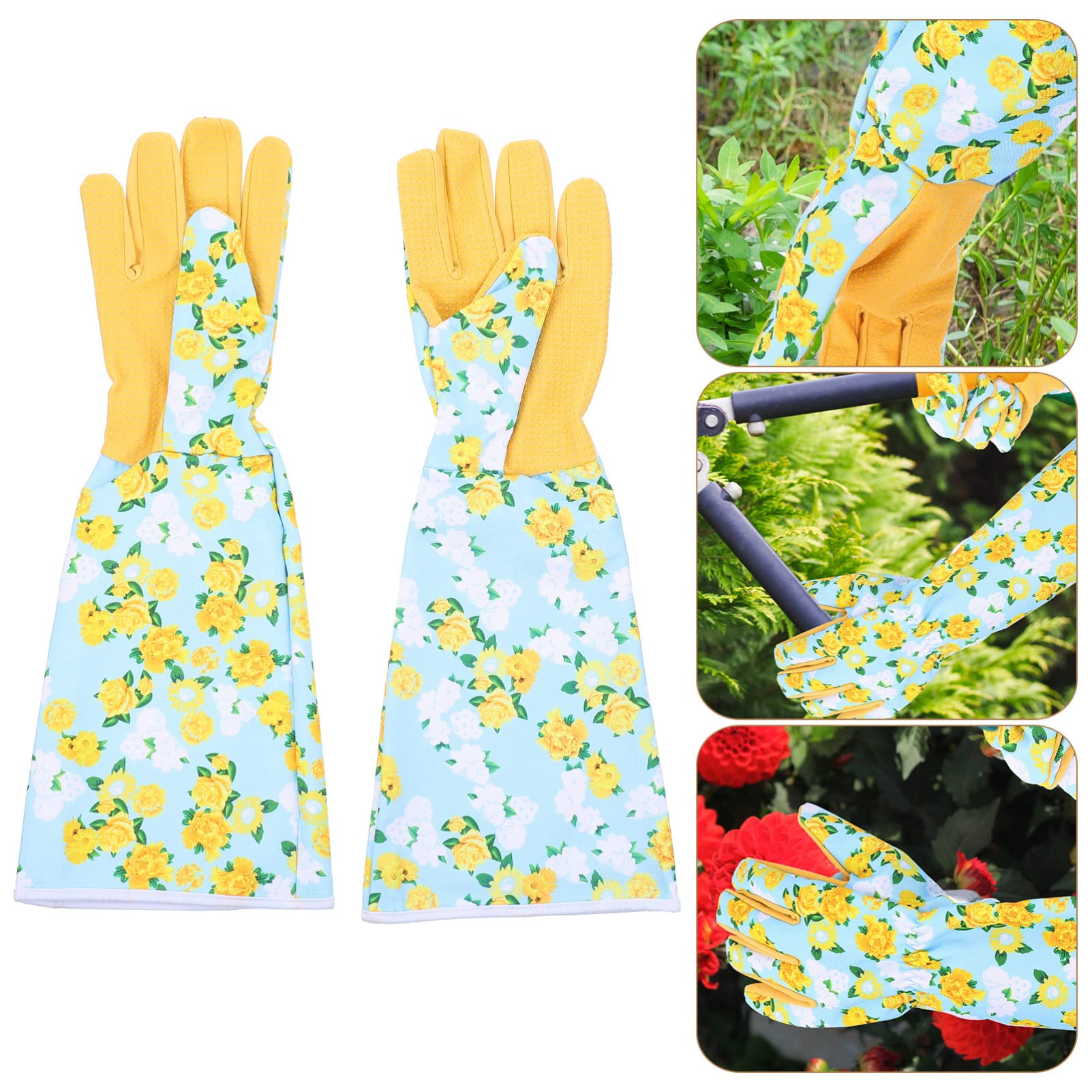 Healeved Gartenhandschuhe für Herren 1 Paar Polyester mit Langarm | Gelb, Schutz für Handgelenk und Unterarm, Anti Stich für Unkrautjäten und Gartenarbeiten