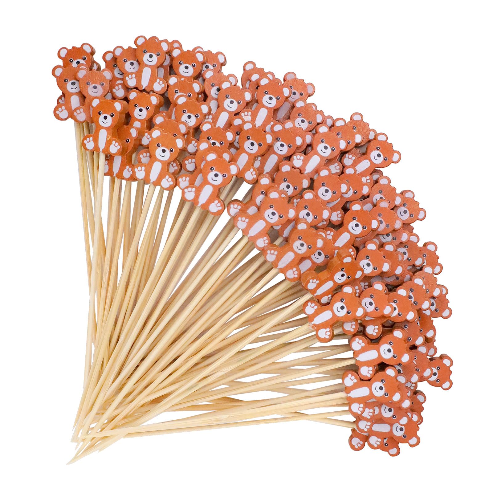 Cute Bear Toothpicks, 200 Pcs Bear Cupcake Toppers, Bamboo Cute Picks for Cocktails Appetizers Desserts, Party Favor Supplies (Bear)