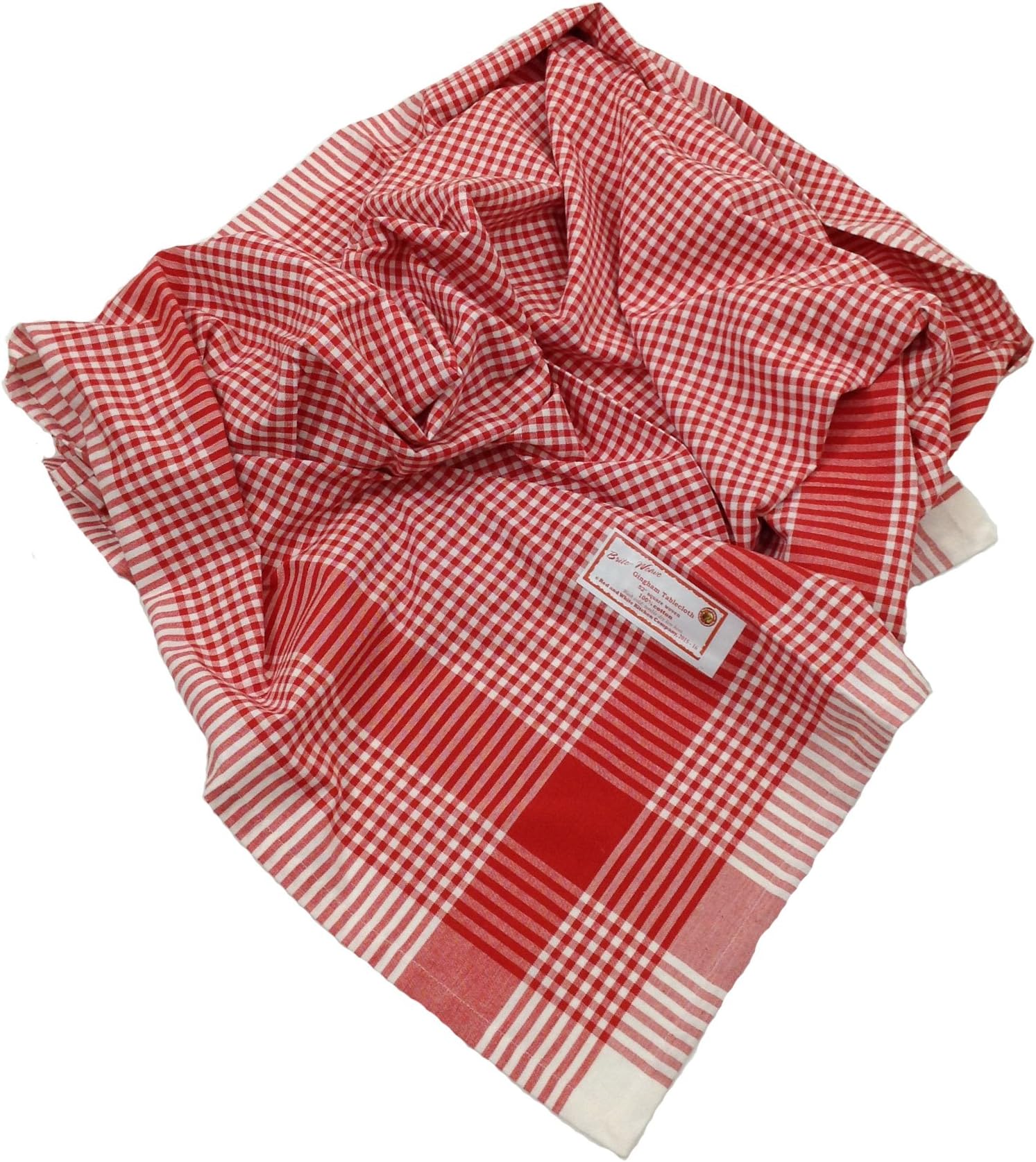 Red Cotton Gingham Check Picnic Tablecloth, 52 Inch Square