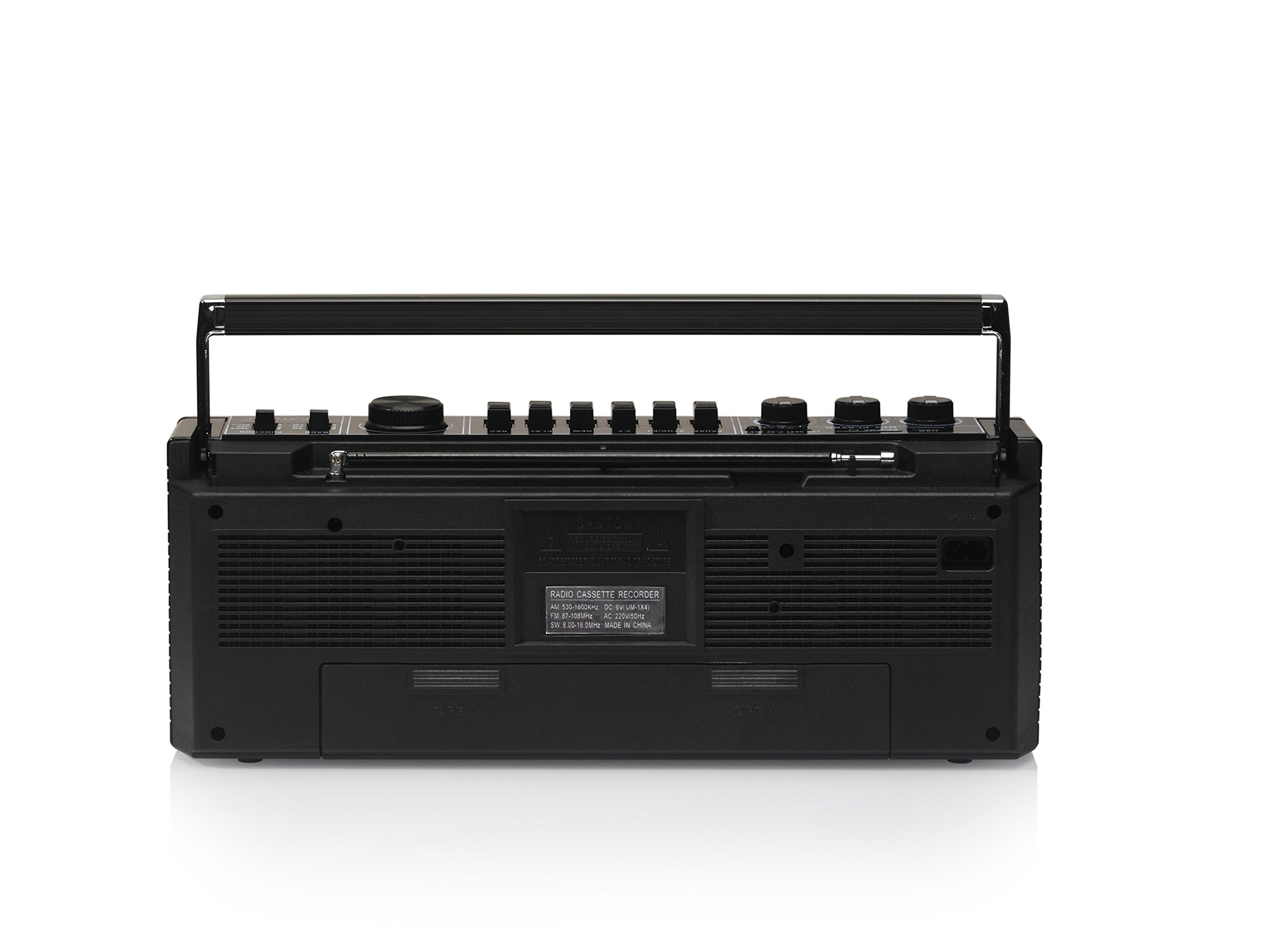 Ricatech PR 1980 reproductor de potencia, radiocasetera, casete, reproductor de cintas, radio AM, FM, SO 3 bandas sonoras, admite tarjetas USB y SD, Negro