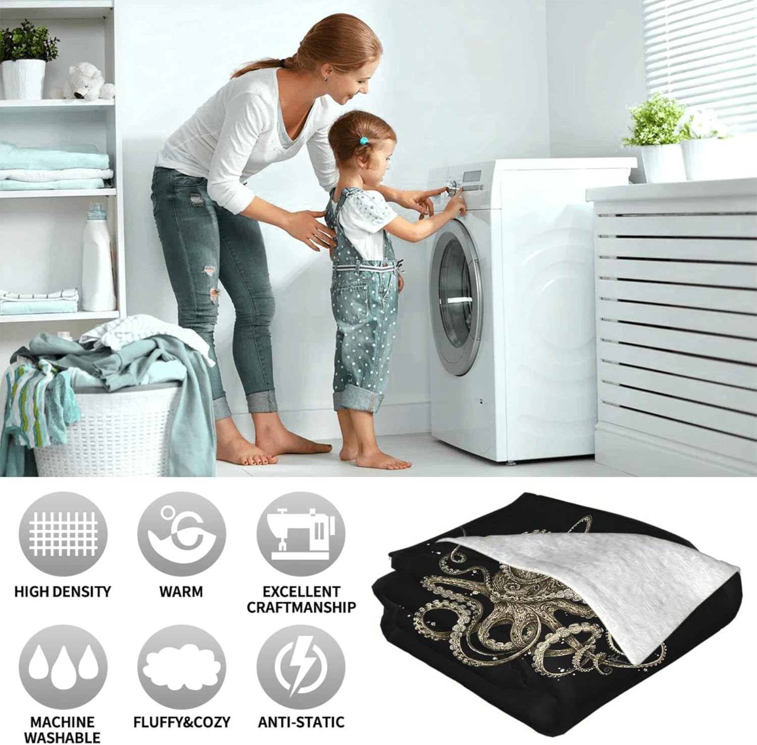 Octopus Throw Blanket is Super Soft and Warm,The Lightweight Flannel Blanket is for All-Season Use 50"x40"for Kids - Image 7