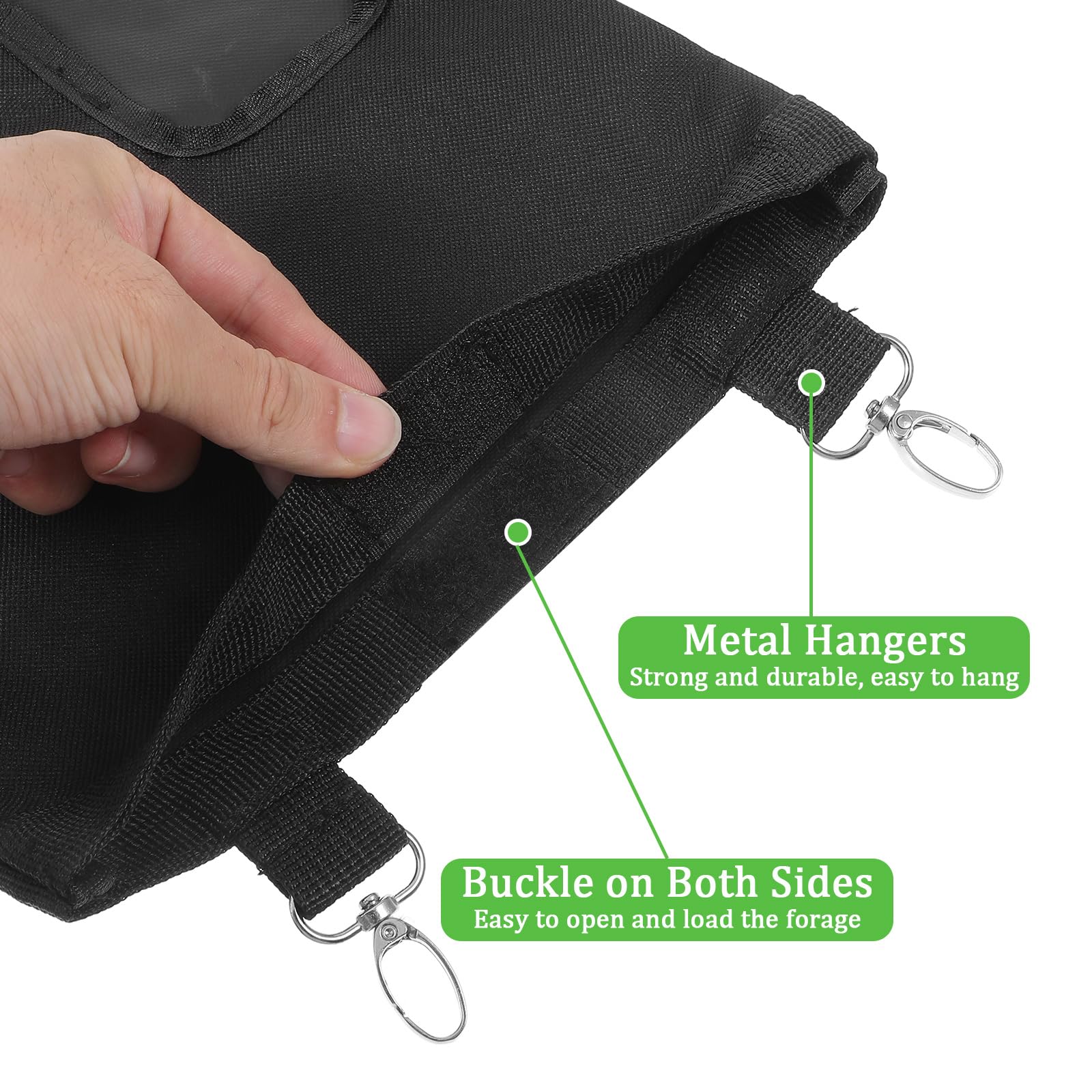 Rabbit Hay Feeder Bag, Guinea Pigs Hanging Hay Rack Manger Holder Dispenser Small Animal Feeder Storage Pouch for Bunny Chinchilla Hamster (Black, 2 Windows) - image 2