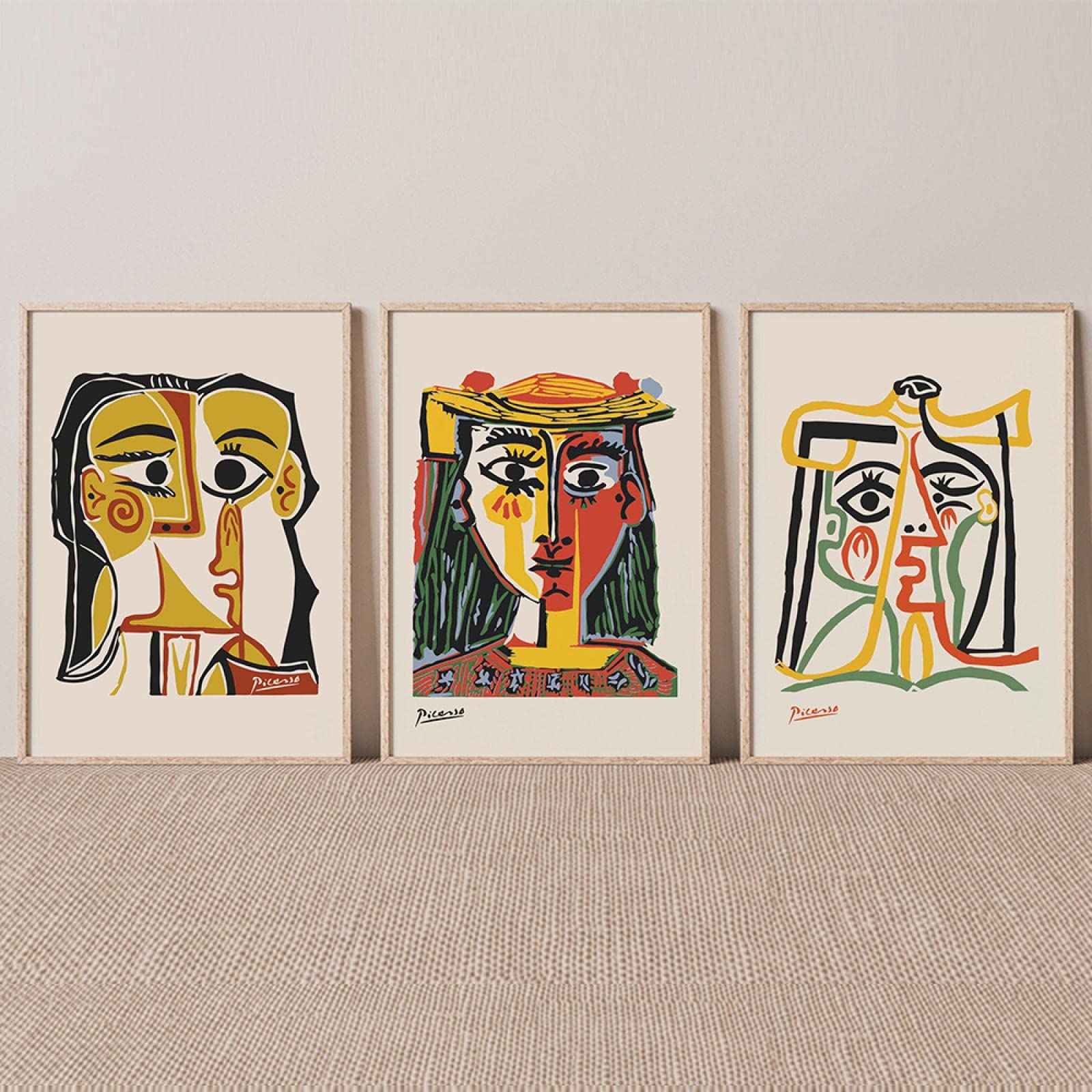 SDVIB Picasso-Poster mit abstrakten Figuren, neutraler Ton, Mädchengesicht, Wandkunst, Bild, Drucke, Leinwandgemälde, Wohnzimmer, Heimdekoration, 40 x 60 cm, 3 Stück, rahmenlos