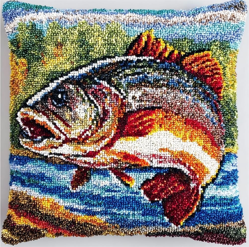FWRTYCB Latch Hook Pillow Kit Carp Crochet Yarn Hooking Pillowcase