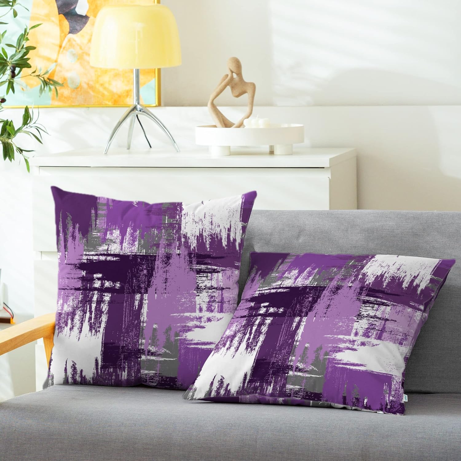CaliTime Throw Pillow Covers Decorative 18 X 18 Inches Pack of 2 Cozy Fleece Interlaced Watercolor Brush Strokes Cushion Cases for Couch Bed Sofa Farmhouse Decoration Purple - Image 5