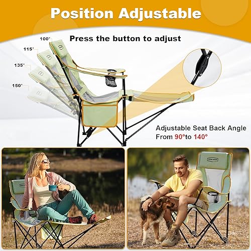 Miniatura 3 de YOUNG WOOD Silla de camping reclinable, portátil con reposapiés, silla de camping plegable para adultos, reposacabezas y bolsa de almacenamiento,