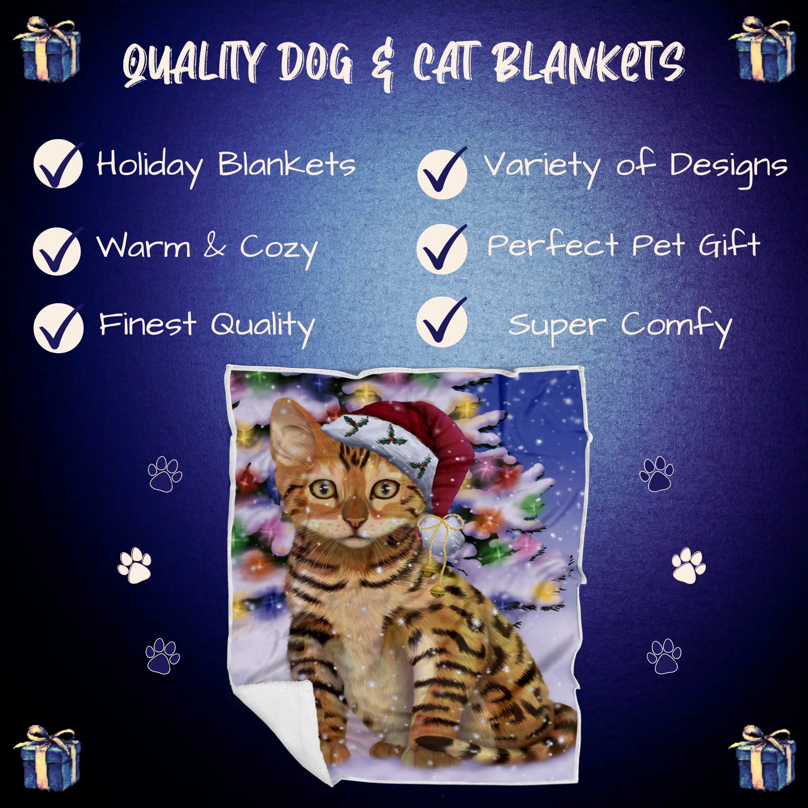 Doggie of the Day Chinese Li Hua Cat Blanket - Christmas Winterland Wonderland - Super Soft & Warm Pet Theme for Sofa or Bed, Warm Fleece, Sherpa or Woven Material, BLNKT88821 (50x60 Woven)