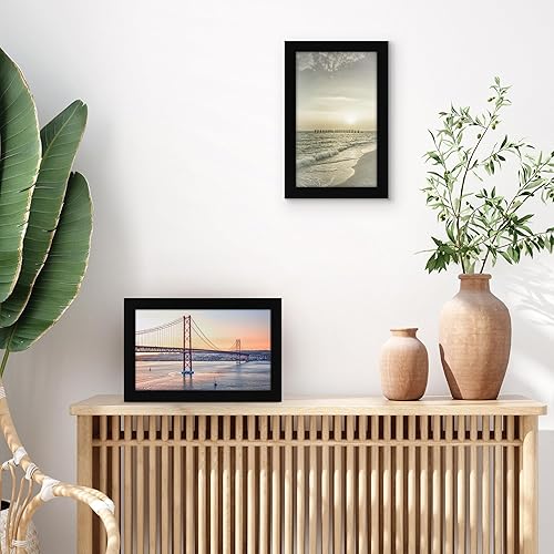 Miniatura 4 de Americanflat Marco negro de 6 x 10 pulgadas, marco de madera de ingeniería con accesorios para colgar y caballete incluidos, formatos horizontal y