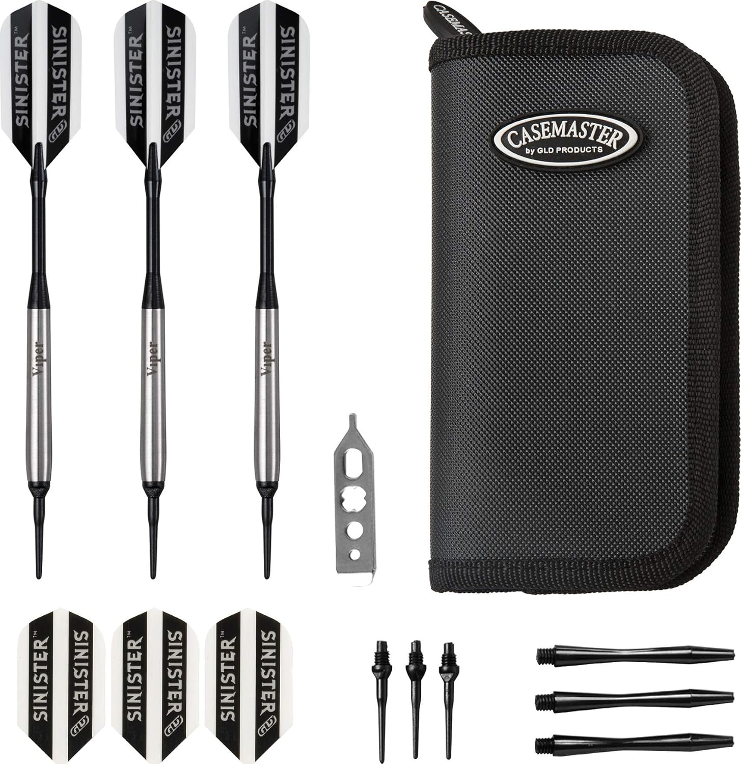 Viper Sinister Tungsten Soft Tip Darts Smooth Barrel and Casemaster Single Black Dart Case