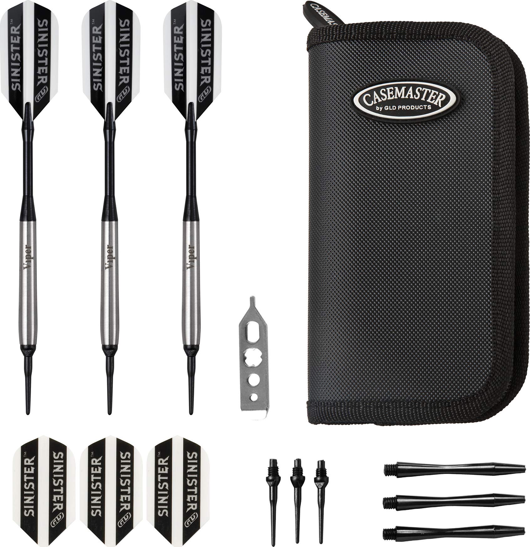 Viper by GLD Products Sinister Tungsten Soft Tip Darts Smooth Barrel 16 Grams and Casemaster Deluxe Black Nylon Dart Case