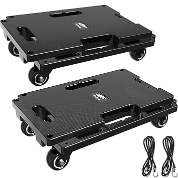 Ronlap Furniture Dolly for Moving, Interlocking Moving Dollys with Wheels, Small Flat Dolly Cart with 4 Ropes, Furniture Roller Movers with 4 Wheels Heavy Duty, 440 Lbs Capacity Each, 2 Pack, Black