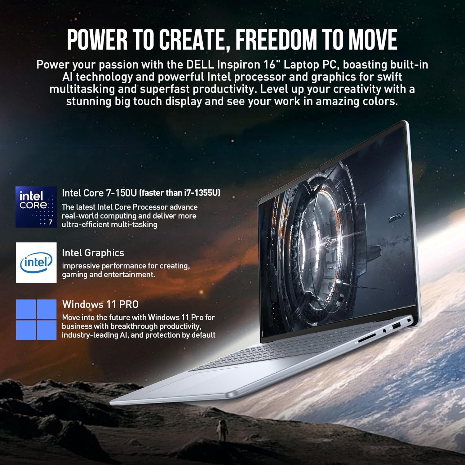 2026 Dell Inspiron 16 Touchscreen Laptop Computer, 16" FHD+ Touch Screen Business Laptop, Intel 10-Core 7 (Faster than i7-1355U), 32GB DDR5 1TB SSD, Windows 11 Pro, Backlit Keyboard, Wi-Fi 6E