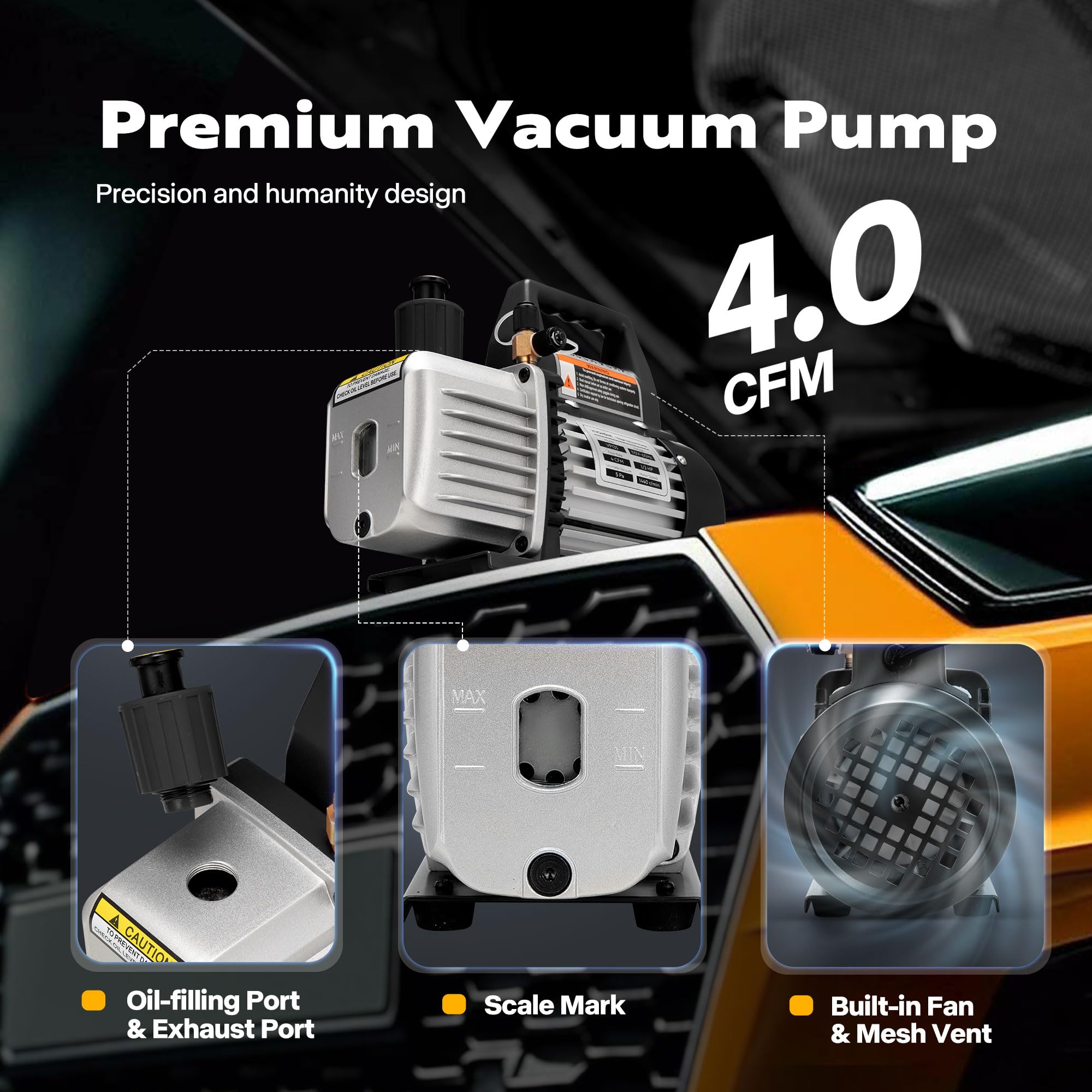 Vacuum Pump 4CFM 1/4HP HVAC Refrigeration R134A Air-Condition Gluing Oil Drain E Vevor 1/4 Hp 4.5 Cfm Ac Vacuum Pump And Gauge Set - Foto 4