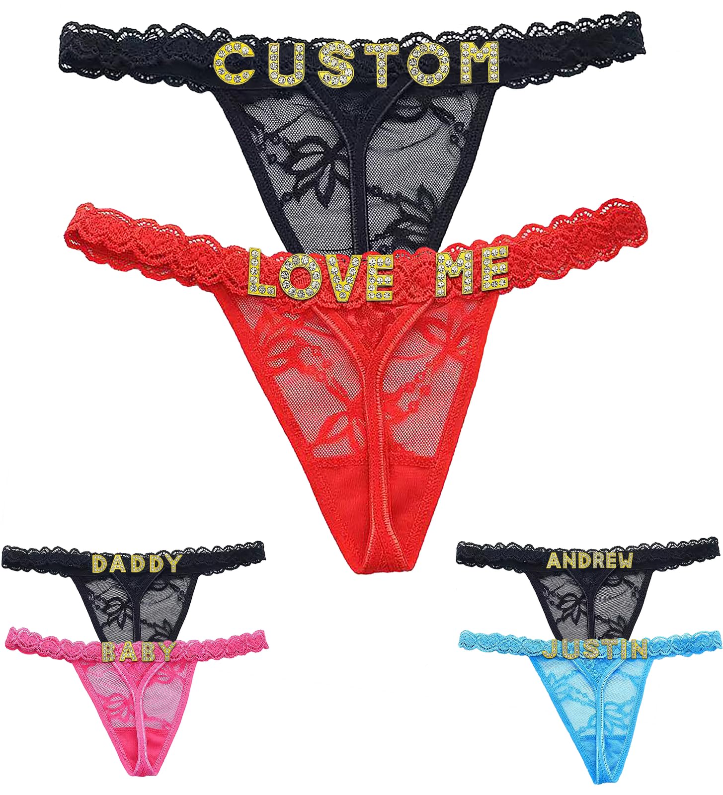 2-Pack Custom Thong With Gold Letters Thongs for Women Custom Sexy Lace Thongs Personalized Thong