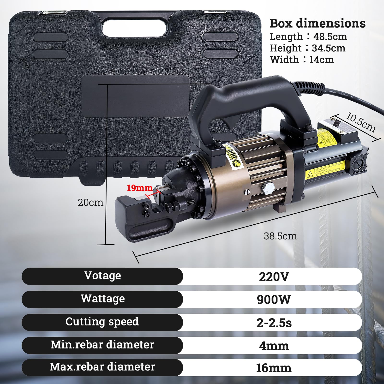 LOSCHEN Cortador eléctrico hidráulico de acero para hormigón, 900 W, cortadora de acero de 4 a 16 mm, velocidad de corte de 2 a 2,5 segundos (PC-16)