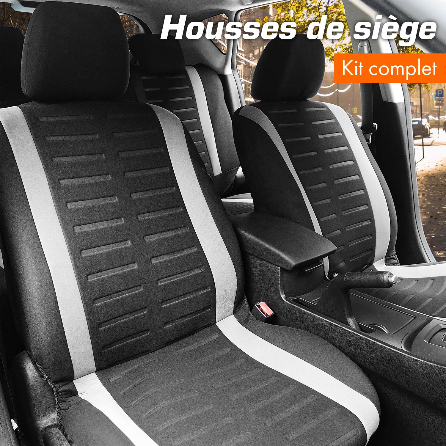 upgrade4cars Housse de Siege Voiture Universelle Noir Blanc | Ensemble de Housses Siège Auto Universel | Couvre Sieges pour Avant et Arrière