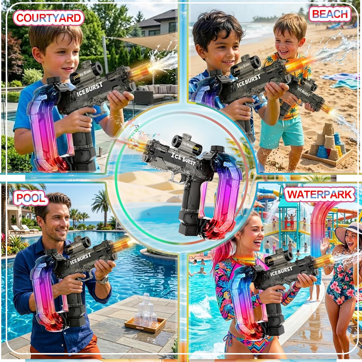 2026 Electric Water Gun for Adults Kids, Automatic Squirt Water Gun Summer Outdoor Beach Pool Toys for Boys 8+, Powerful Water Pistol Party Family Backyard Game Gifts (Ring Black)