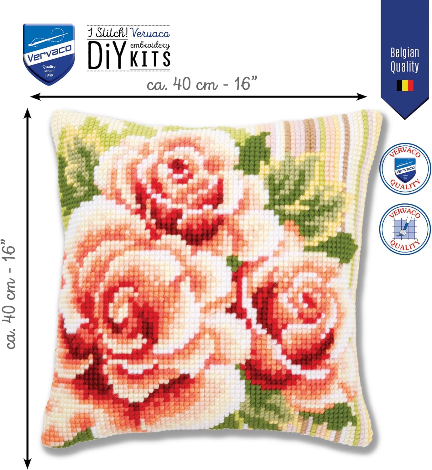 Vervaco Cross Stitch Kit: Cushion: Pink Roses I, 40 x 40cm, N