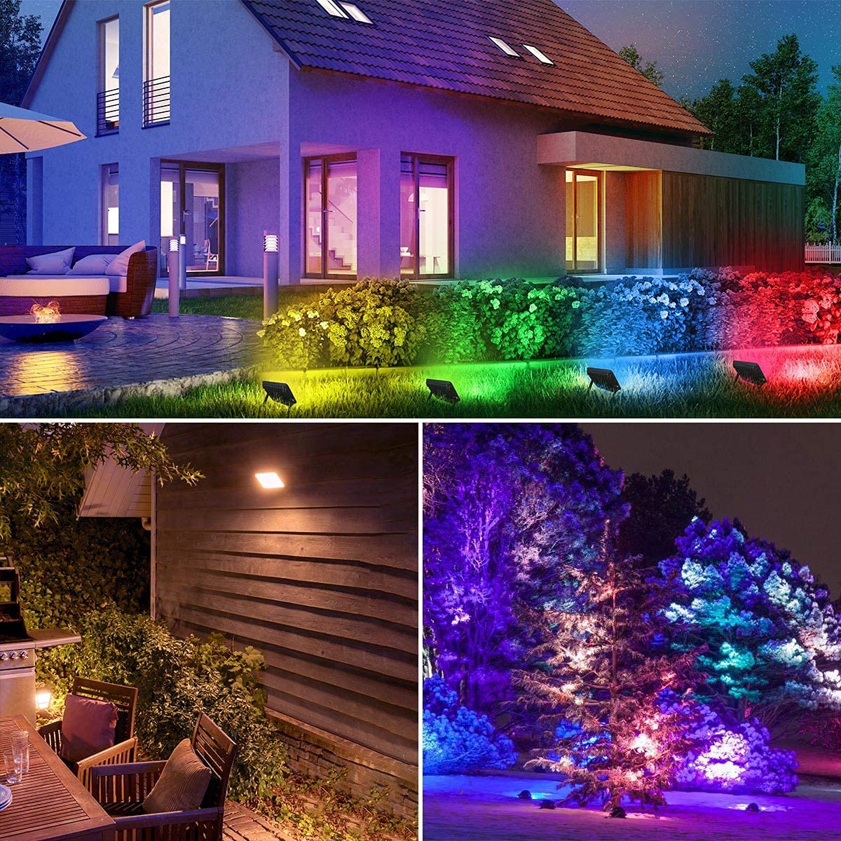 Sonnewelt Faretto LED RGB per esterni, 30 W, 8 pezzi, IP66, con telecomando | IP66 impermeabile, angolo di 120°, cavo da 1 m, cambio colore e memoria, alluminio, per giardino, terrazza e albero.