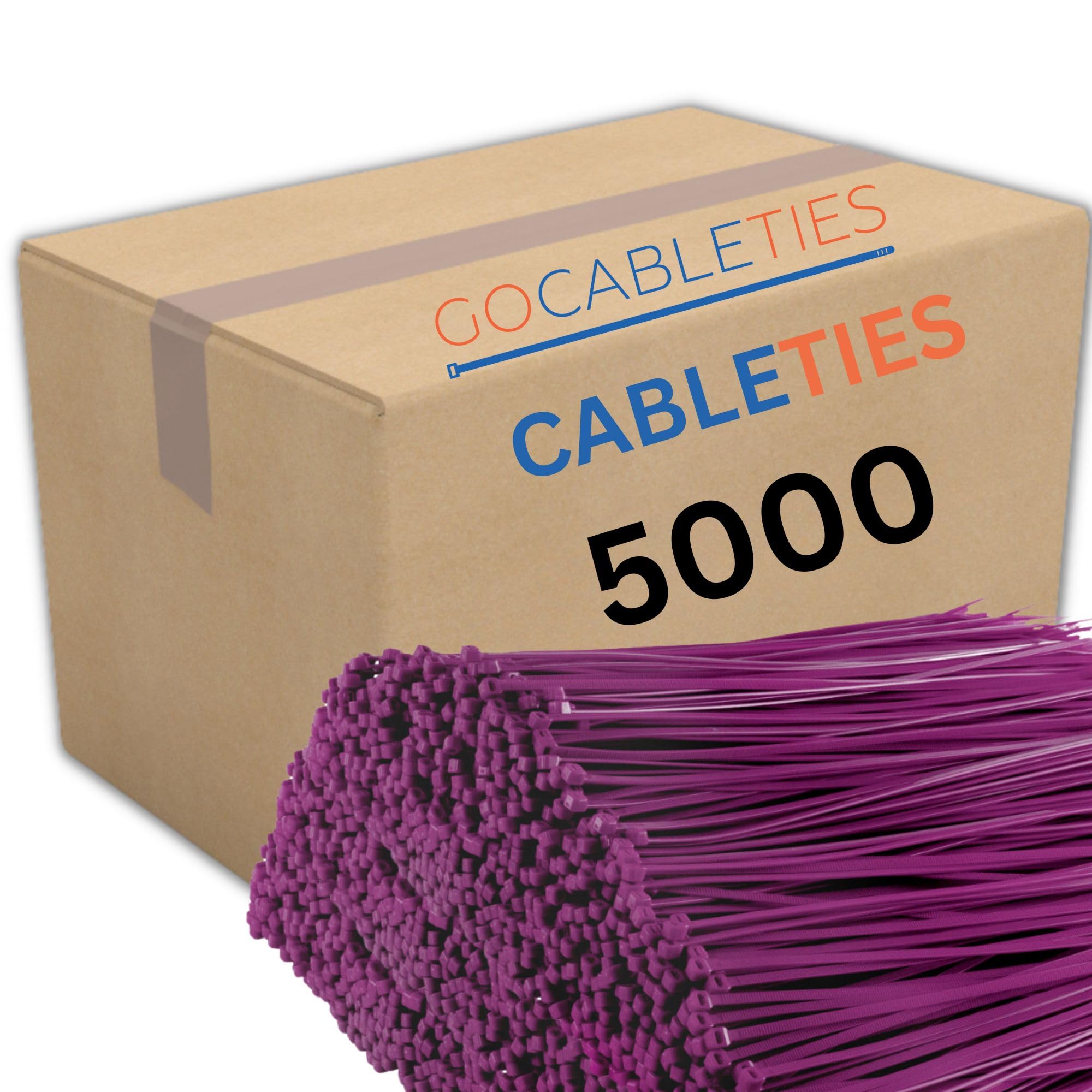 Gocableties Purple Cable Ties, 300mm x 3.6mm, Bulk Pack of 5000, 12” Premium Nylon Zip Ties, Multi-Purpose Plastic Tie Wraps, Secure Self-Locking Mechanism, for Home, Garden, Office and DIY