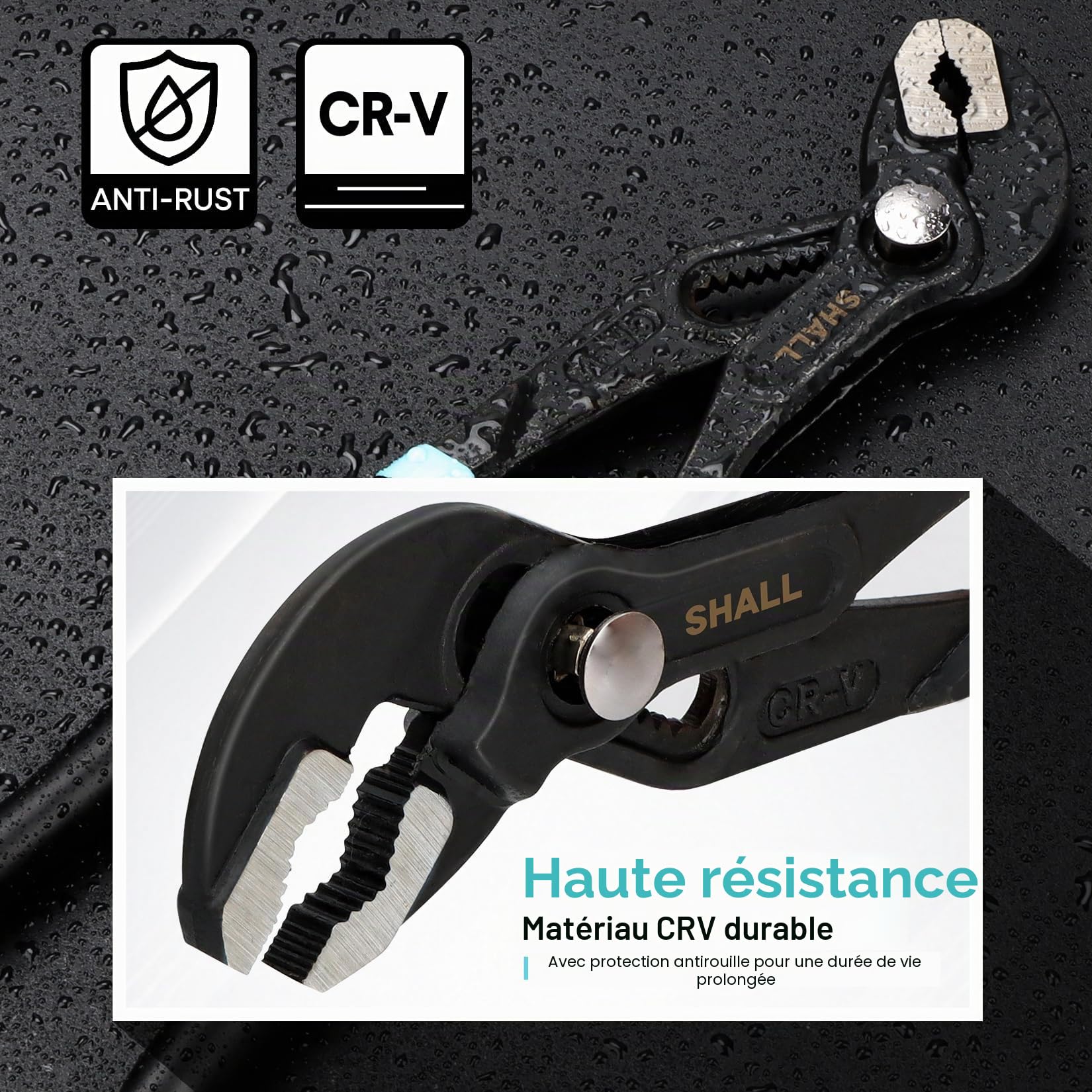 SHALL Lot de 3 pinces à joint rainuré (30,5 cm, 23,5 cm, 17,8 cm), à pompe à eau en acier Cr-V, pince à rainure et languette à réglage rapide avec sac à outils pour réparation domestique et plomberie